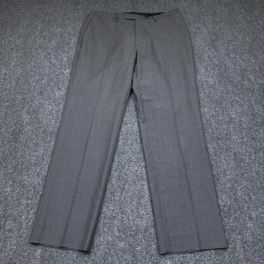 Banana Republic Dress Pants Mens 34x32 Gray Micro-Check Wool Tollegno 1900 Italy